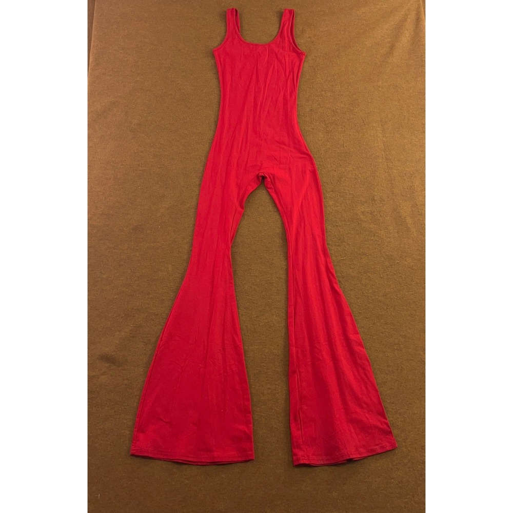 JNK Womens Small Red Flare Leg Sleeveless Scoop Neck TJP8122 Jumpsuit New